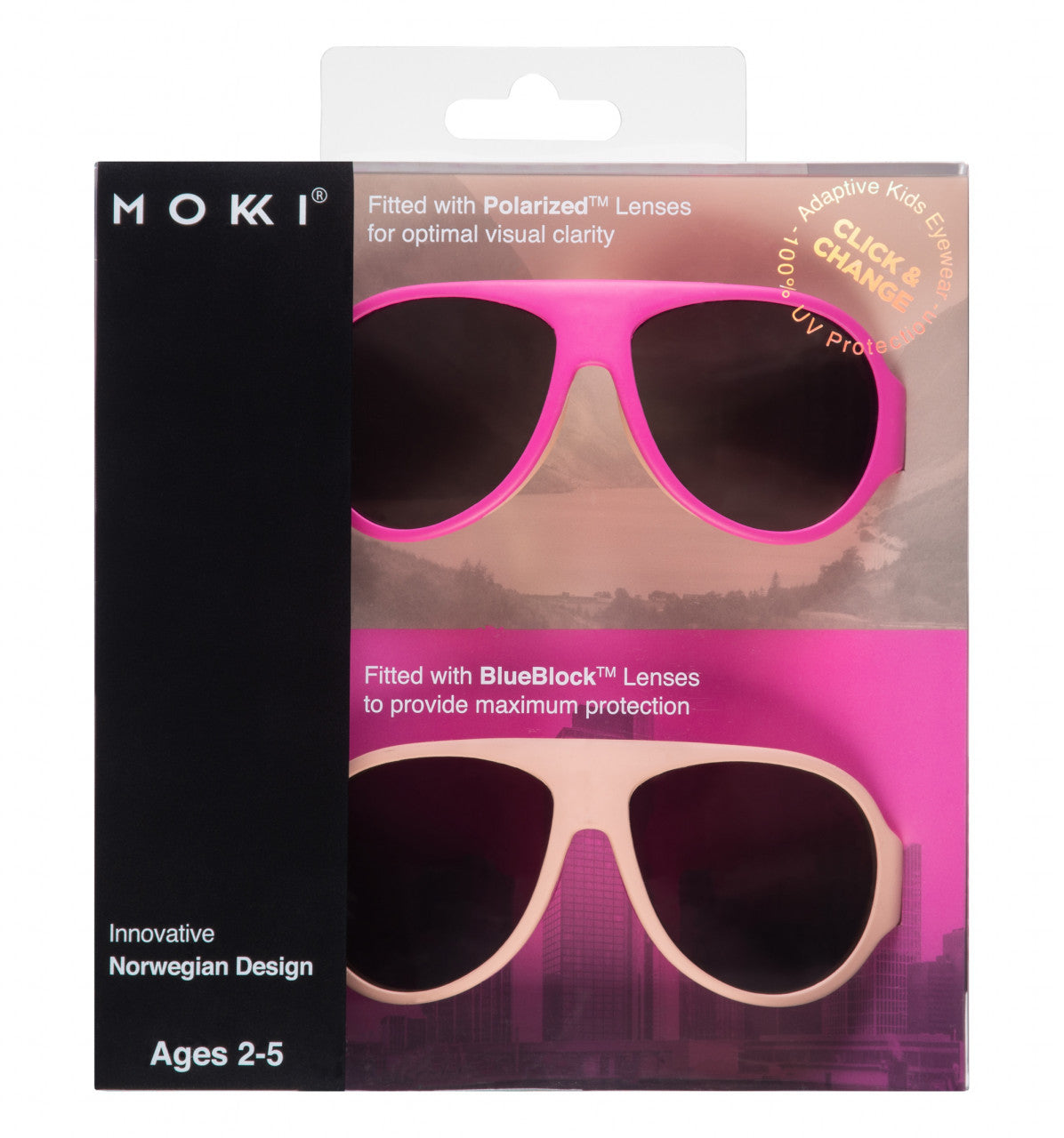 Set de 2 ochelari copii Click & Change, roz, 2-5 ani, Mokki