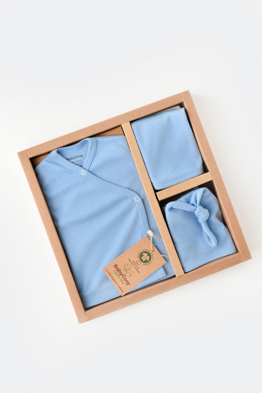 Set de 5 piese pentru nou nascut - 100% bumbac organic - Bleu, Baby Cosy