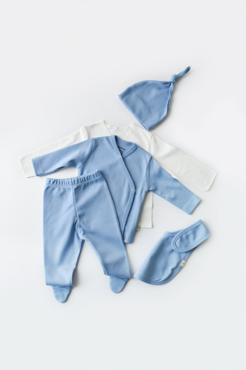 Set de 5 piese pentru nou nascut - 100% bumbac organic - Bleu, Baby Cosy