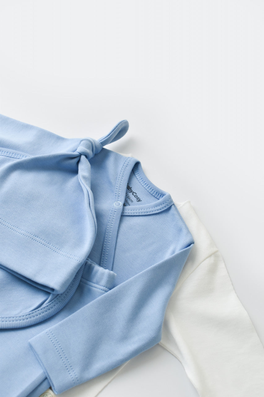 Set de 5 piese pentru nou nascut - 100% bumbac organic - Bleu, Baby Cosy