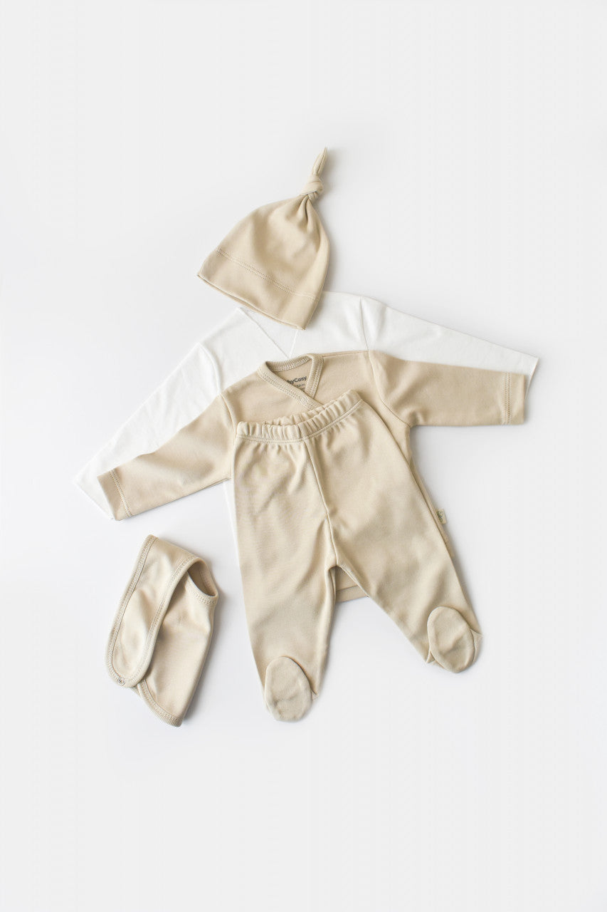 Set de 5 piese pentru nou nascut - 100% bumbac organic - Crem, Baby Cosy