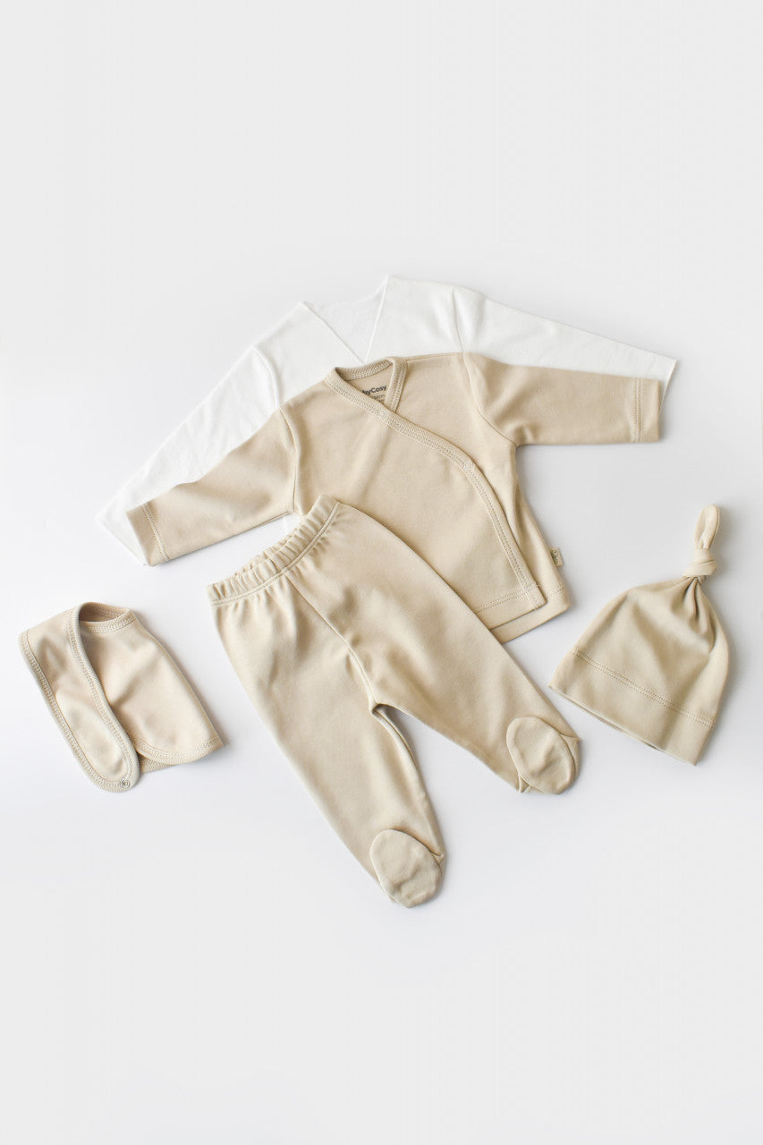 Set de 5 piese pentru nou nascut - 100% bumbac organic - Crem, Baby Cosy
