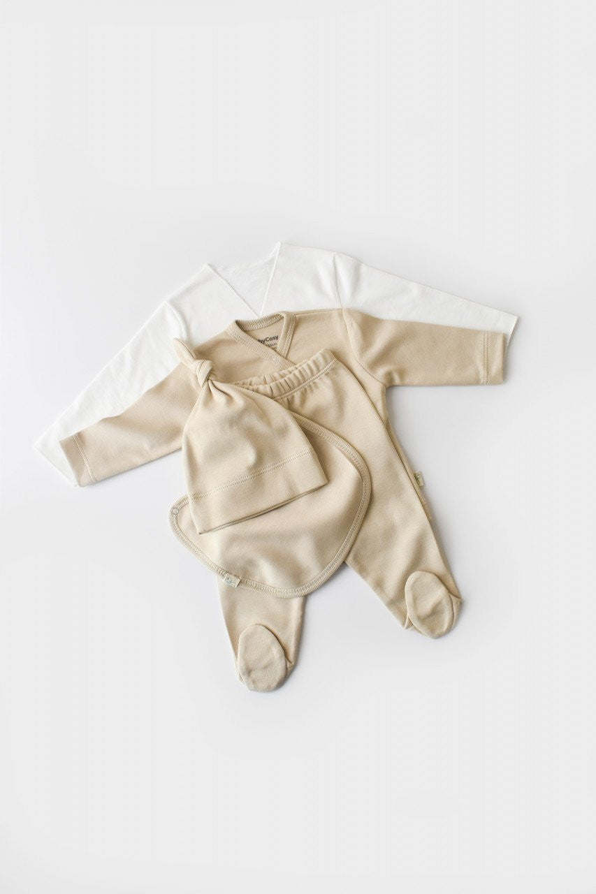 Set de 5 piese pentru nou nascut - 100% bumbac organic - Crem, Baby Cosy