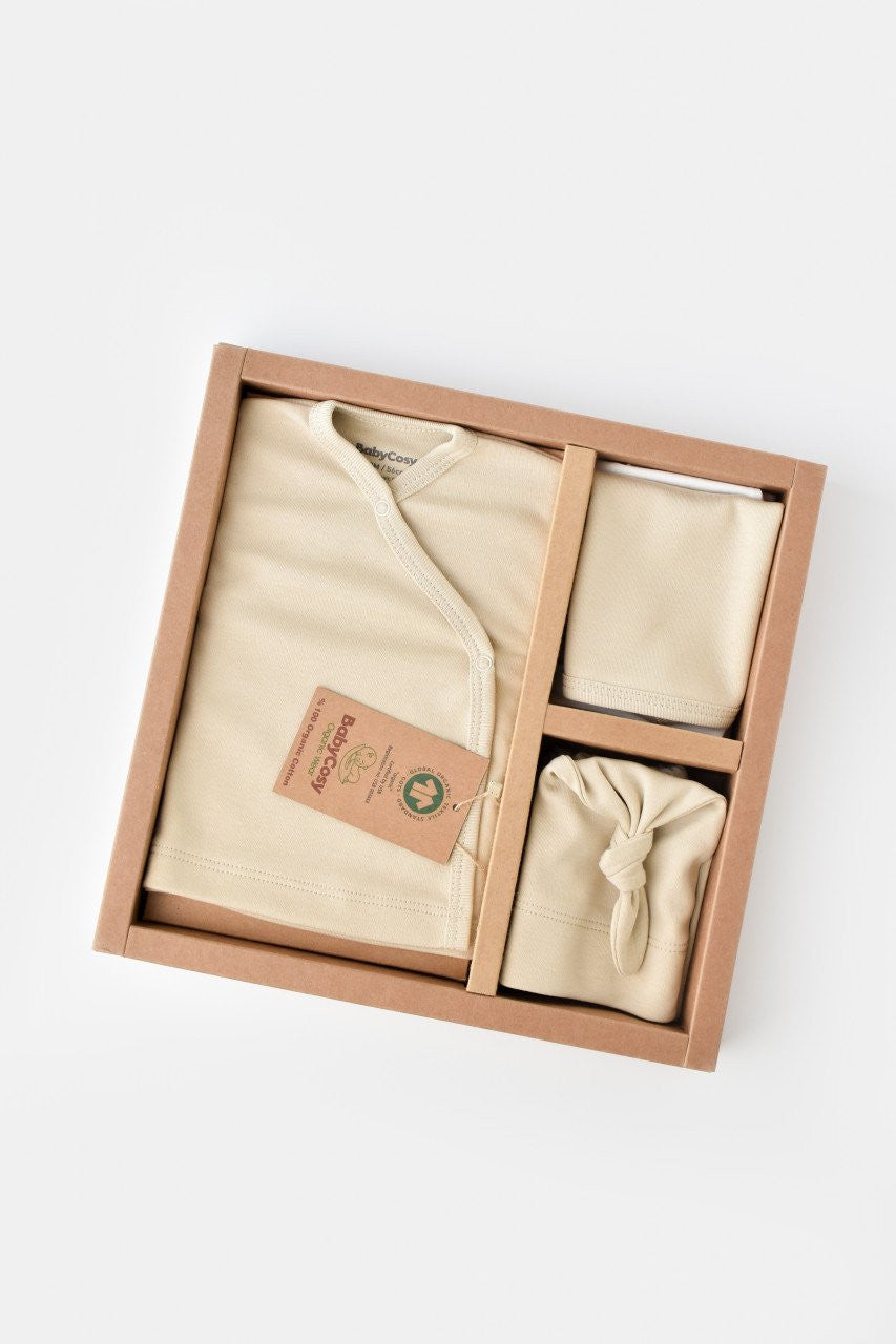 Set de 5 piese pentru nou nascut - 100% bumbac organic - Crem, Baby Cosy