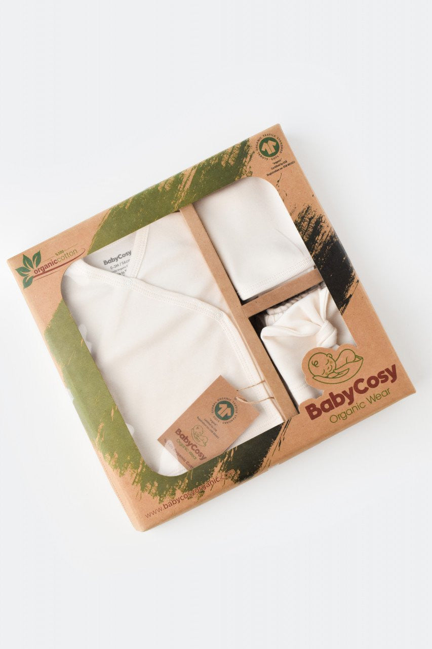 Set de 5 piese pentru nou nascut - 100% bumbac organic - Ecru, Baby Cosy