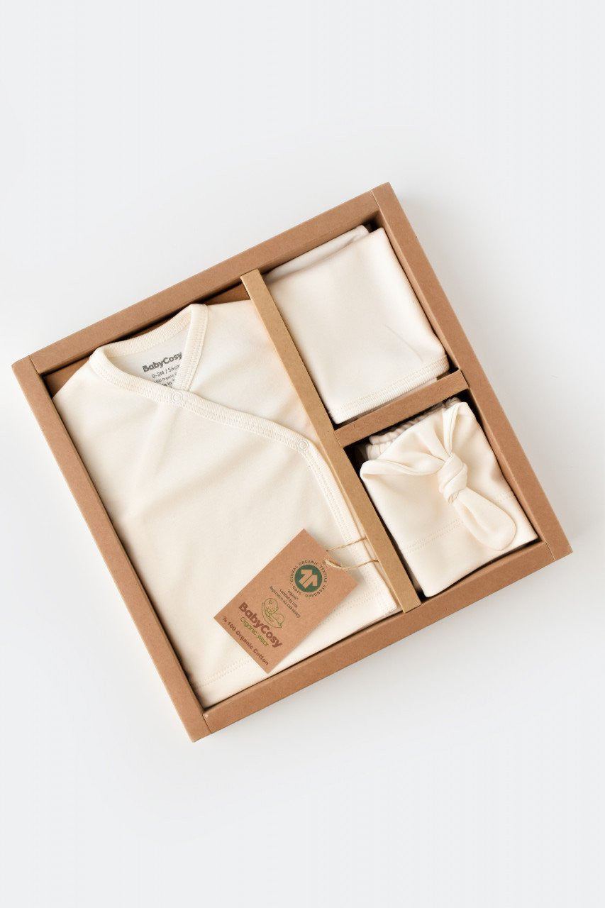 Set de 5 piese pentru nou nascut - 100% bumbac organic - Ecru, Baby Cosy