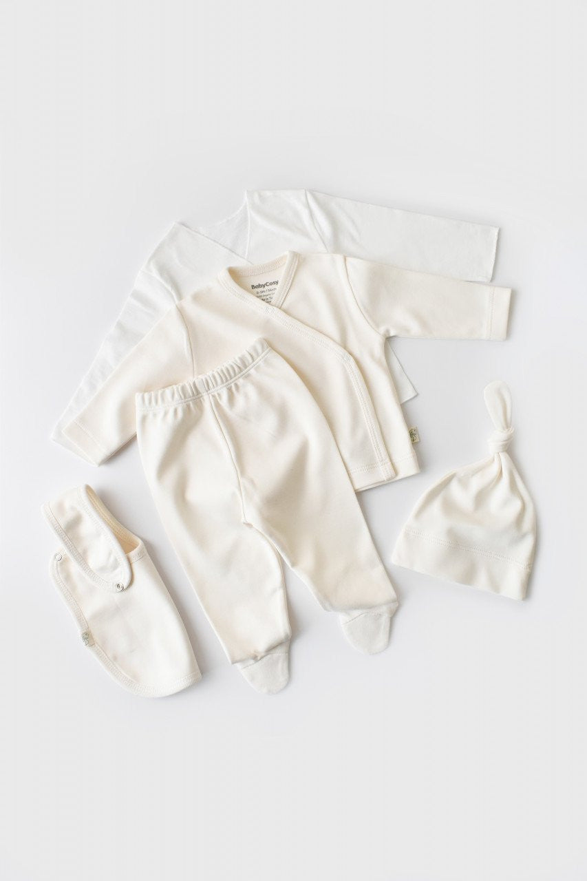 Set de 5 piese pentru nou nascut - 100% bumbac organic - Ecru, Baby Cosy
