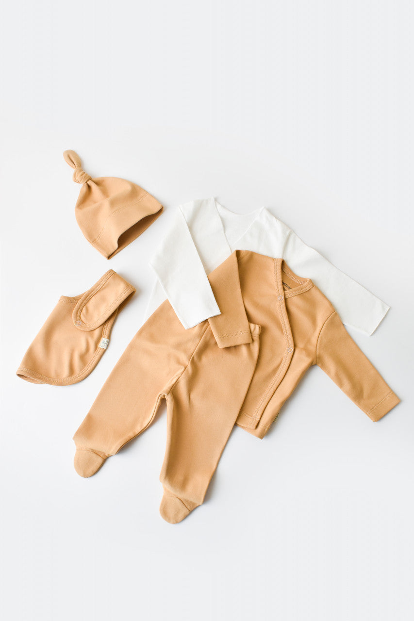 Set de 5 piese pentru nou nascut - 100% bumbac organic - Mustar, Baby Cosy