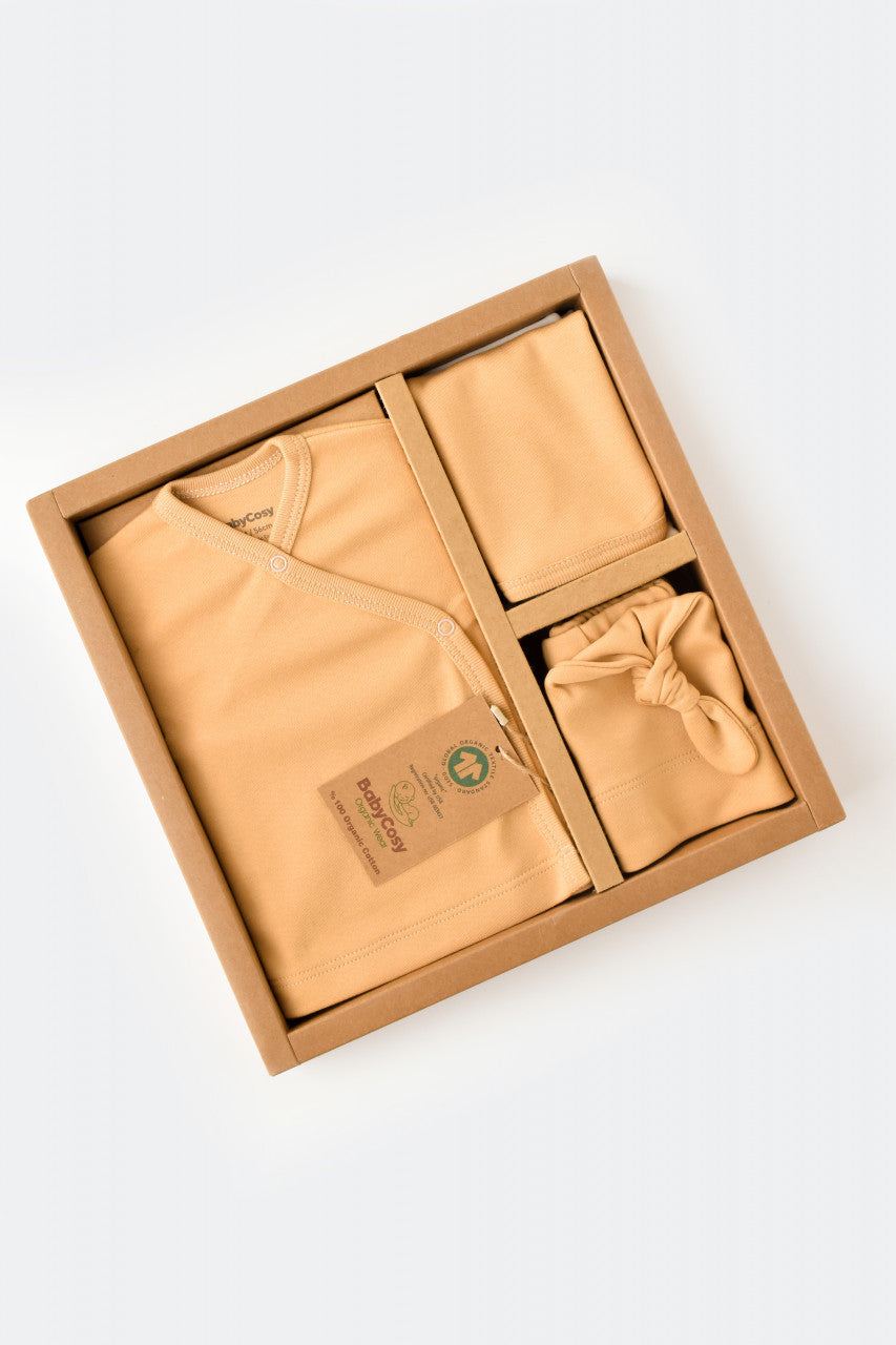Set de 5 piese pentru nou nascut - 100% bumbac organic - Mustar, Baby Cosy