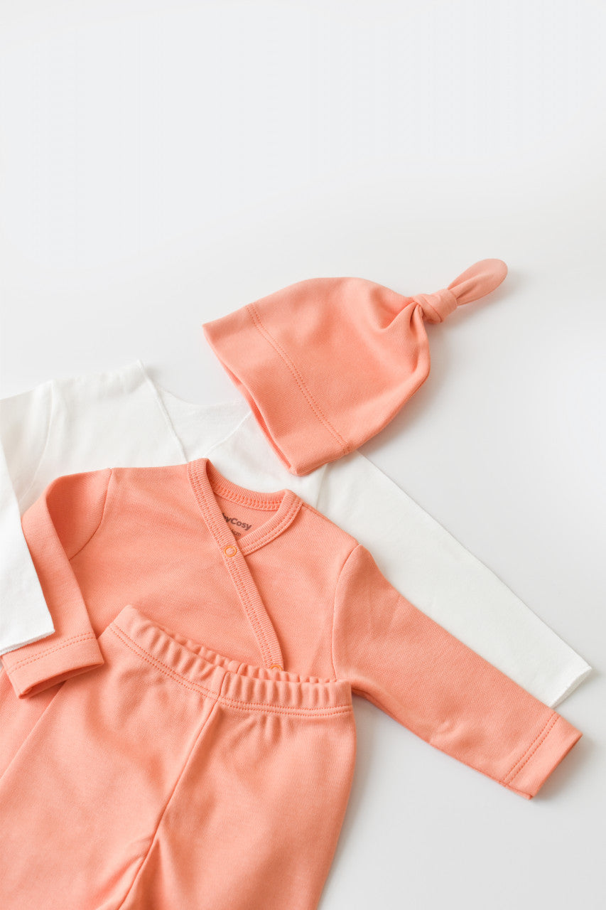 Set de 5 piese pentru nou nascut - 100% bumbac organic - Roz Piersica, Baby Cosy