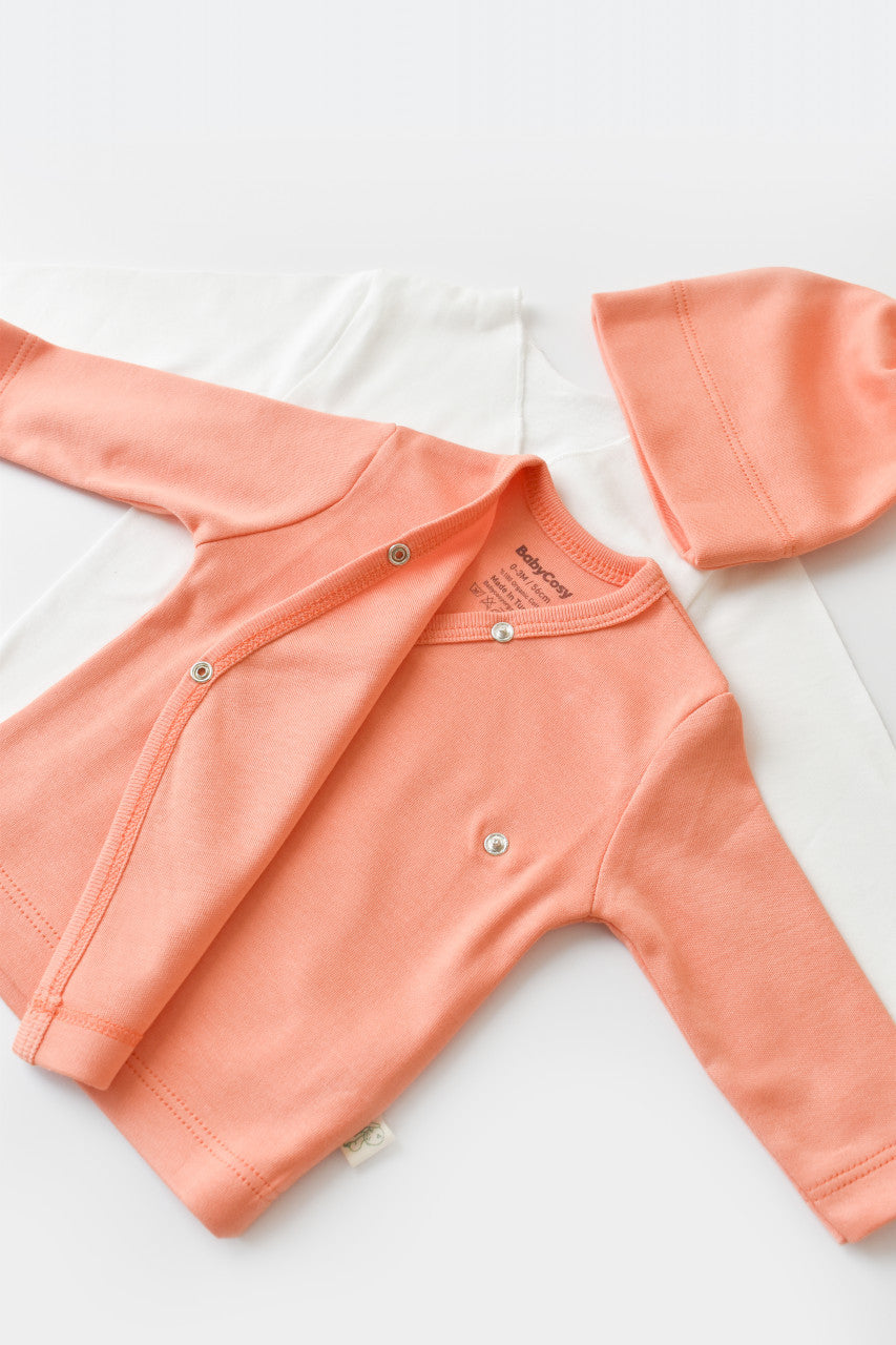 Set de 5 piese pentru nou nascut - 100% bumbac organic - Roz Piersica, Baby Cosy
