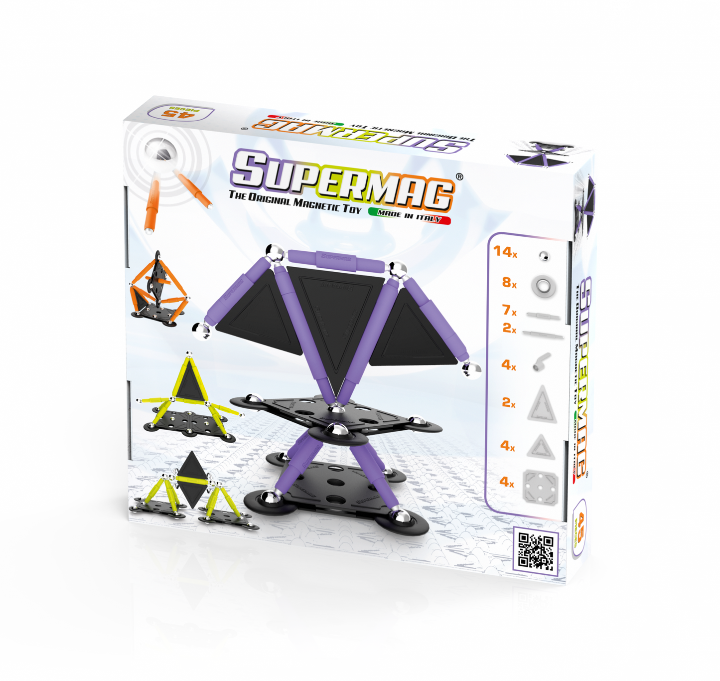 Set de constructie magnetic Supermag Projects Tehnicolor, 45 piese