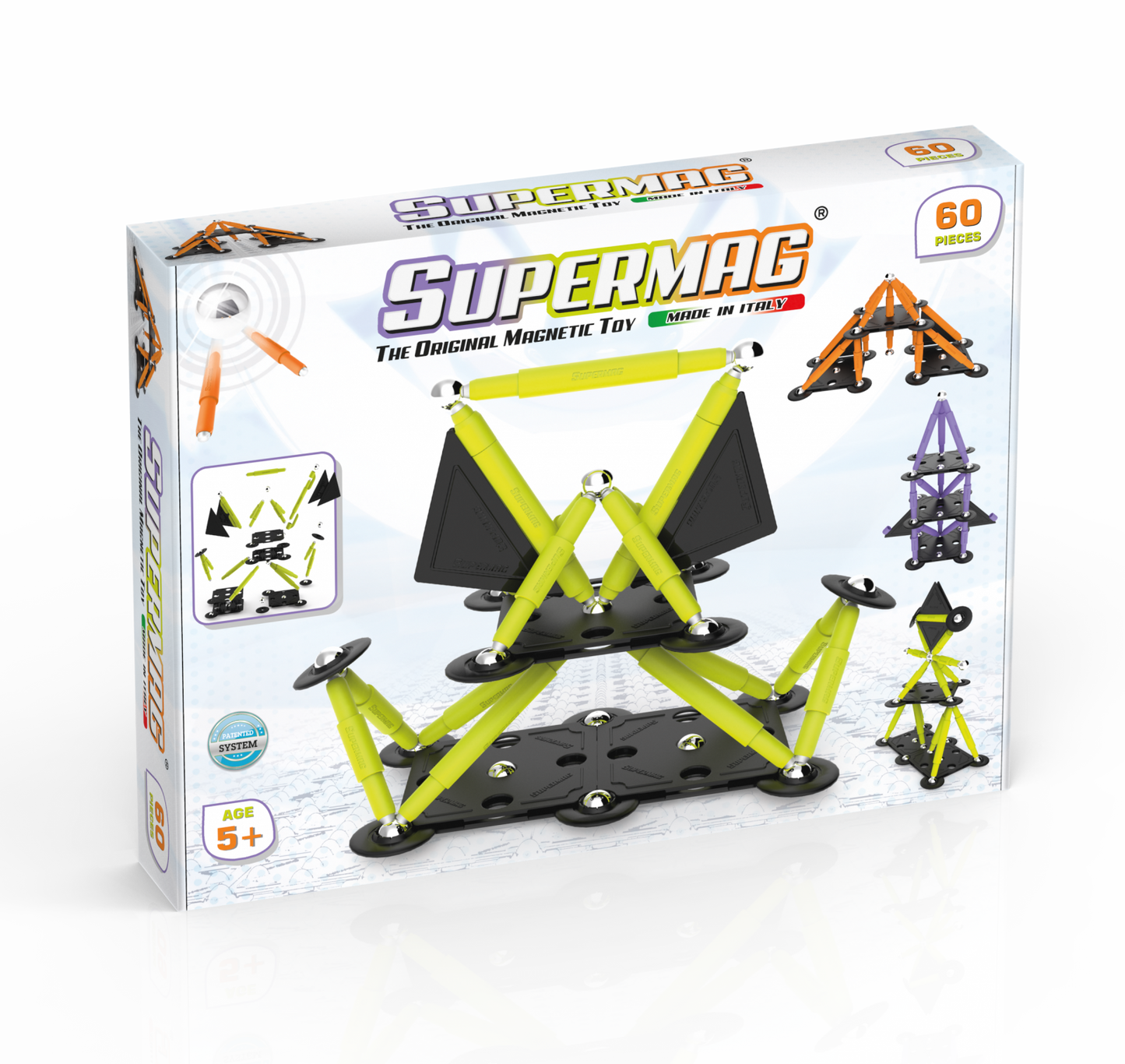 Set de constructie magnetic Supermag Projects Tehnicolor, 60 piese
