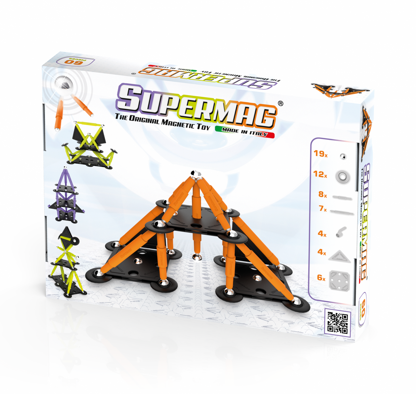Set de constructie magnetic Supermag Projects Tehnicolor, 60 piese