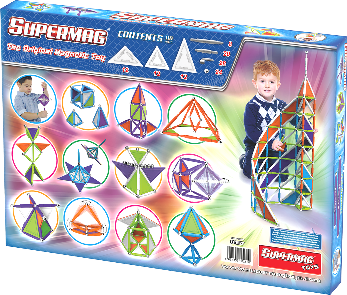 Set de constructie magnetic Supermag Trendy, 116 piese