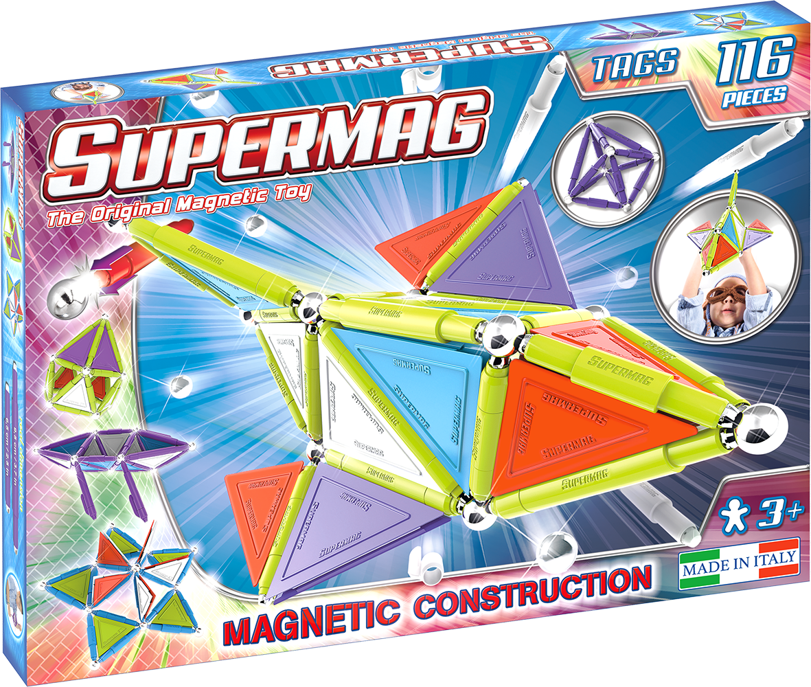 Set de constructie magnetic Supermag Trendy, 116 piese