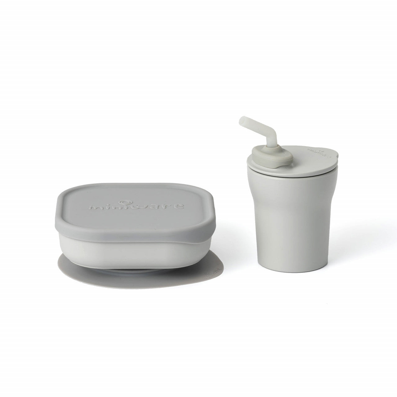 Set diversificare hrana bebelusi Miniware Sip&Snack, 100% din materiale naturale biodegradabile, 3 piese, Grey