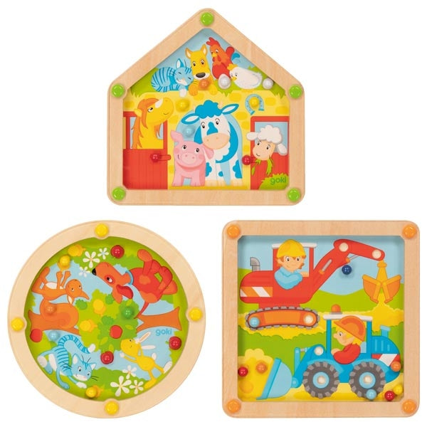 Set jucarii de dexteritate: gradina, ferma si santier de constructii