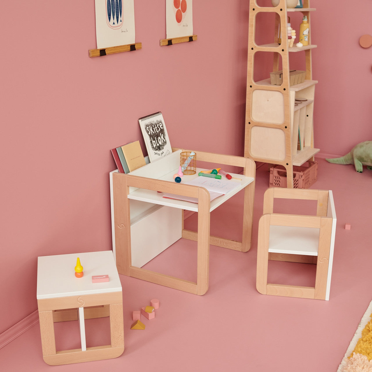 Set mobilier 8in1 Skiddou Mob, Puff catcher, Alb