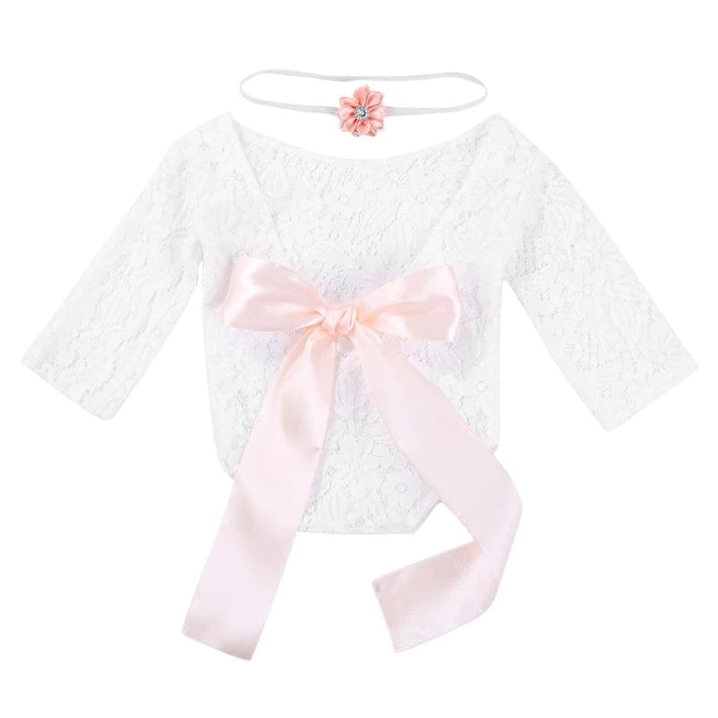 Set pentru poze - body plus bentita pentru nou nascut