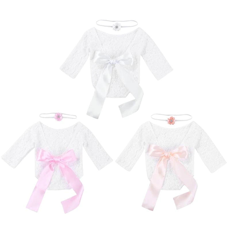 Set pentru poze - body plus bentita pentru nou nascut