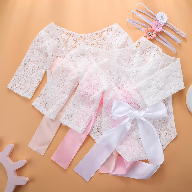 Set pentru poze - body plus bentita pentru nou nascut