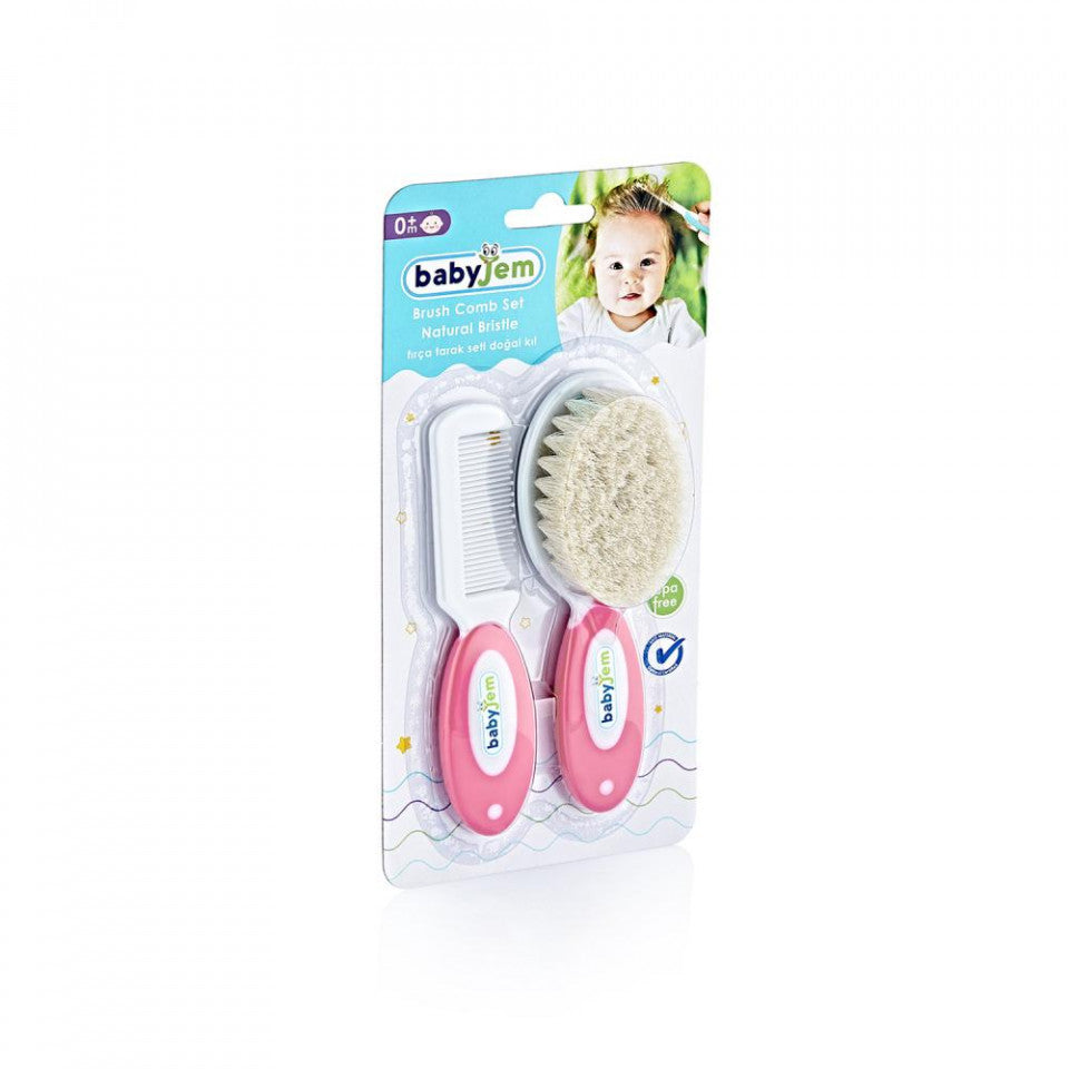 Set pieptan si perie din peri naturali BabyJem
