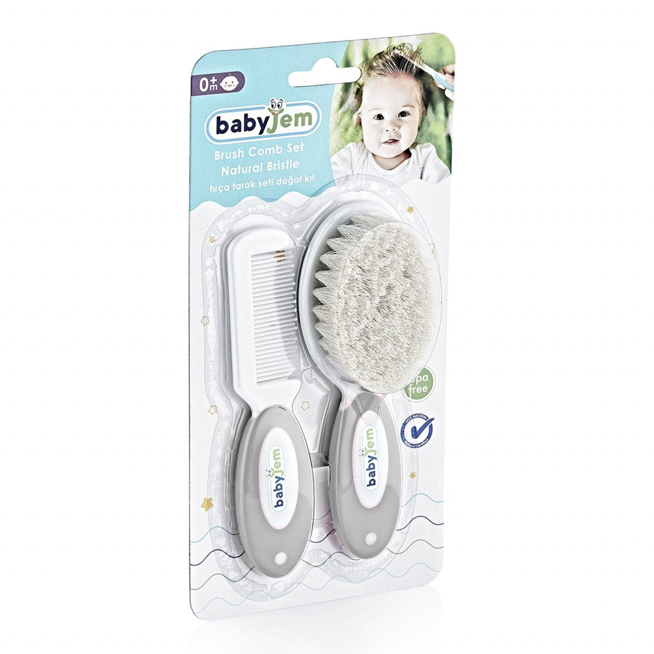 Set pieptan si perie din peri naturali BabyJem