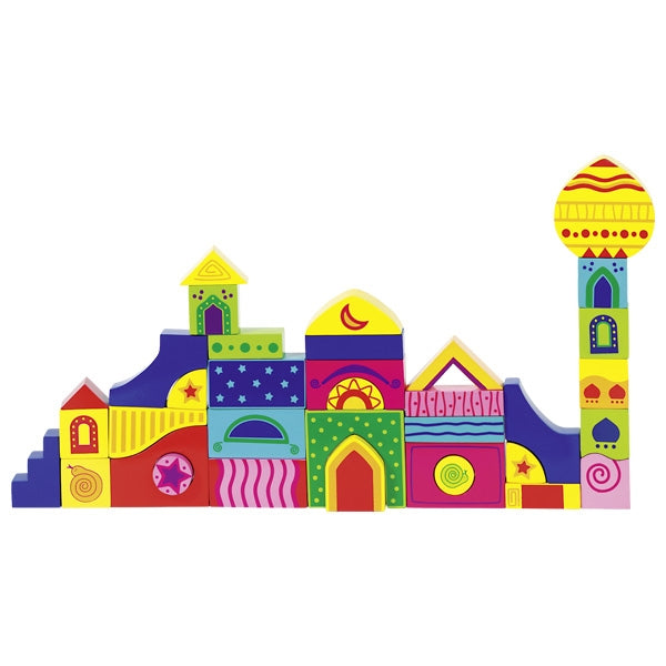Set puzzle mosaic din lemn cu piese asimetrice