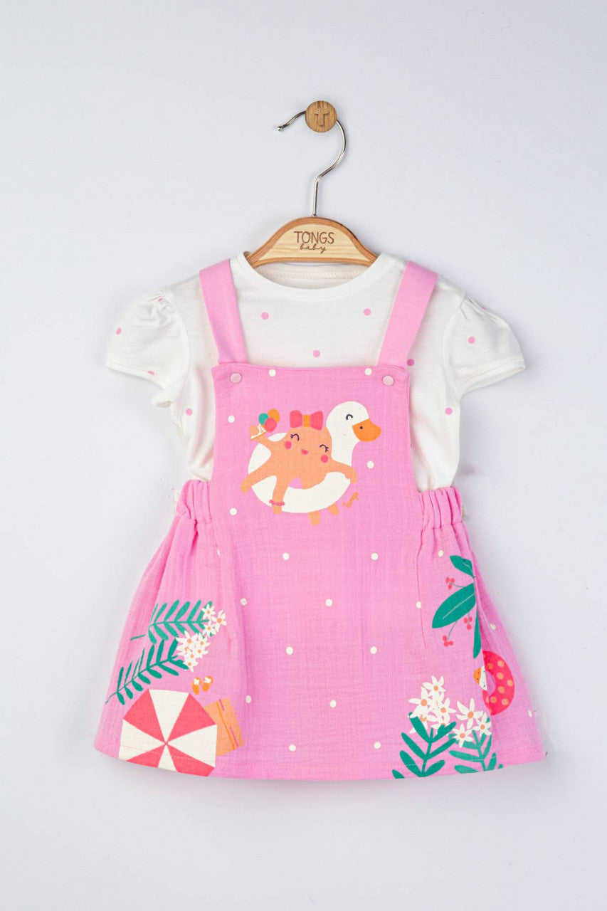 Set rochita din muselina cu tricou cu bulinute pentru fetite, Tongs baby