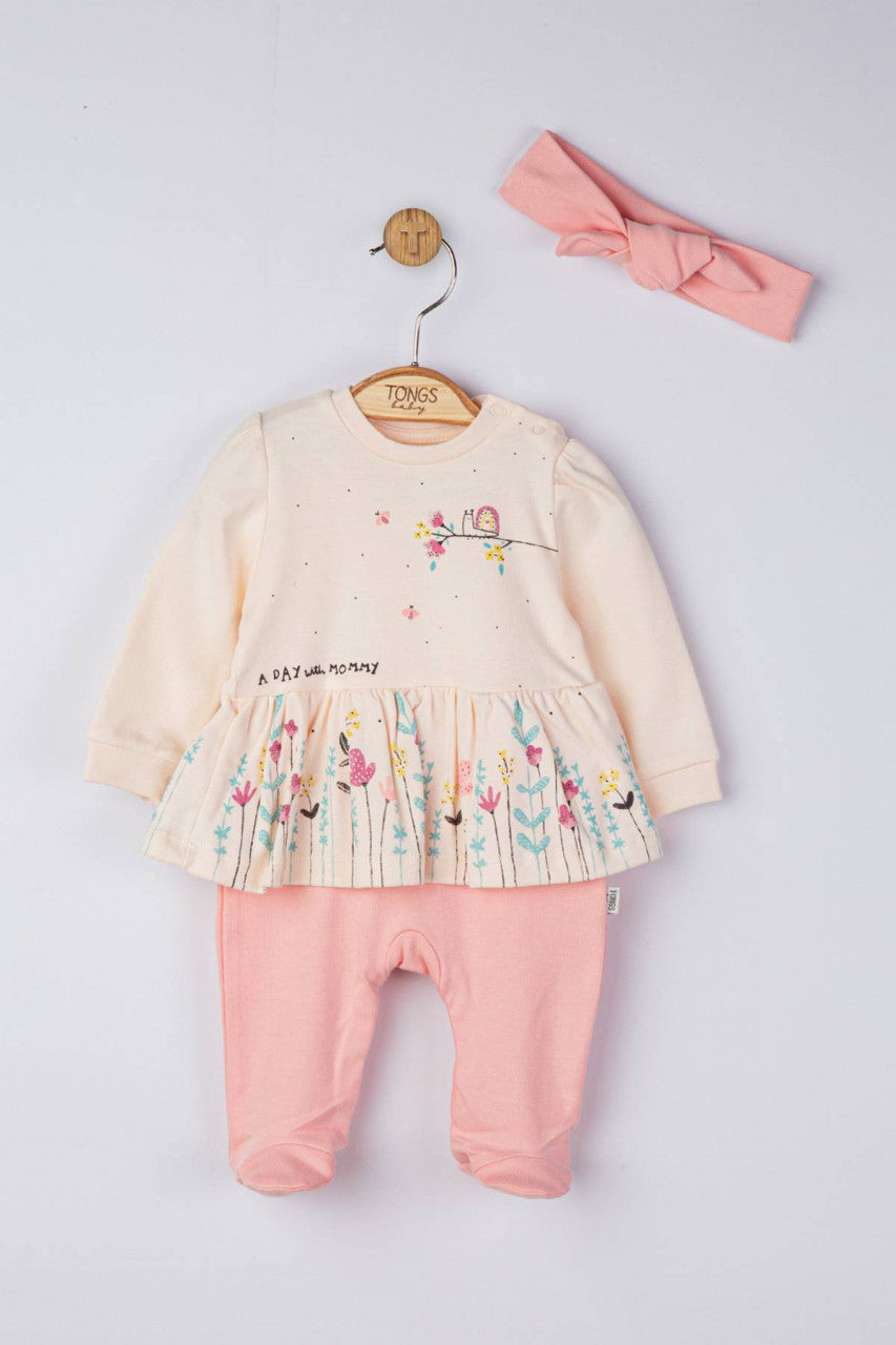 Set salopeta cu bentita "A day with mommy" pentru bebelusi, Tongs baby