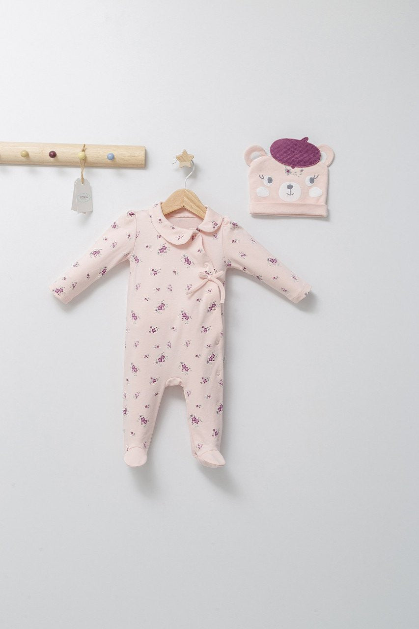 Set salopeta cu caciulita cu urechiuse pentru bebelusi Paris Love, Tongs baby