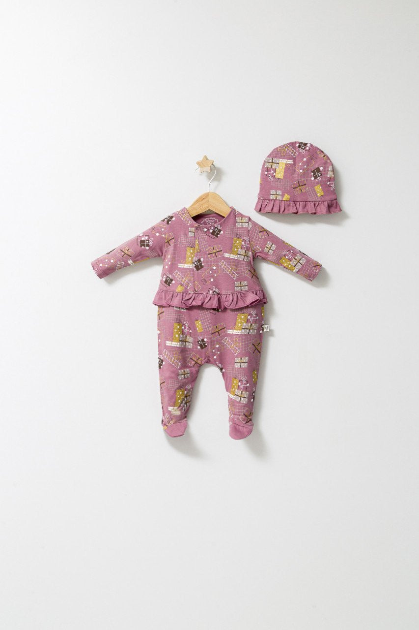 Set salopeta cu caciulita cu volanas pentru bebelusi Fun Penguin, Tongs baby