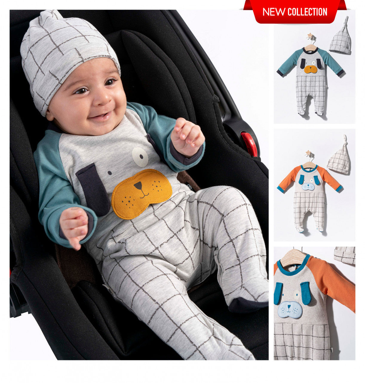 Set salopeta cu caciulita pentru bebelusi Dogs, Tongs baby