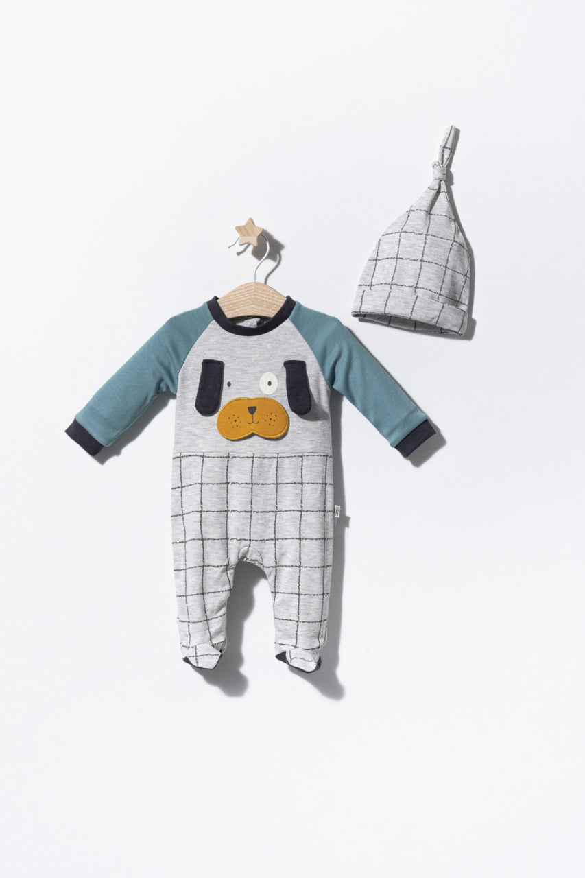 Set salopeta cu caciulita pentru bebelusi Dogs, Tongs baby