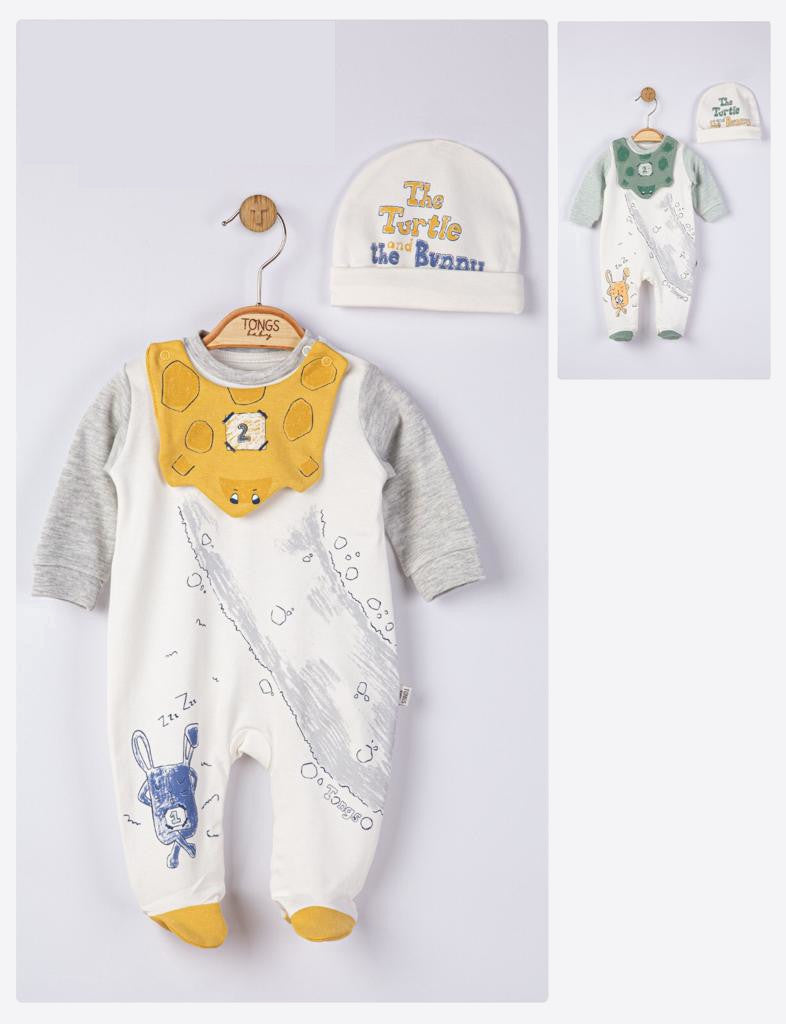 Set salopeta cu caciulita si baveta pentru bebelusi Broscuta, Tongs baby