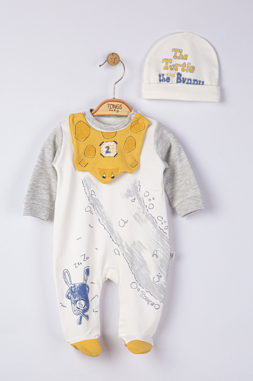 Set salopeta cu caciulita si baveta pentru bebelusi Broscuta, Tongs baby