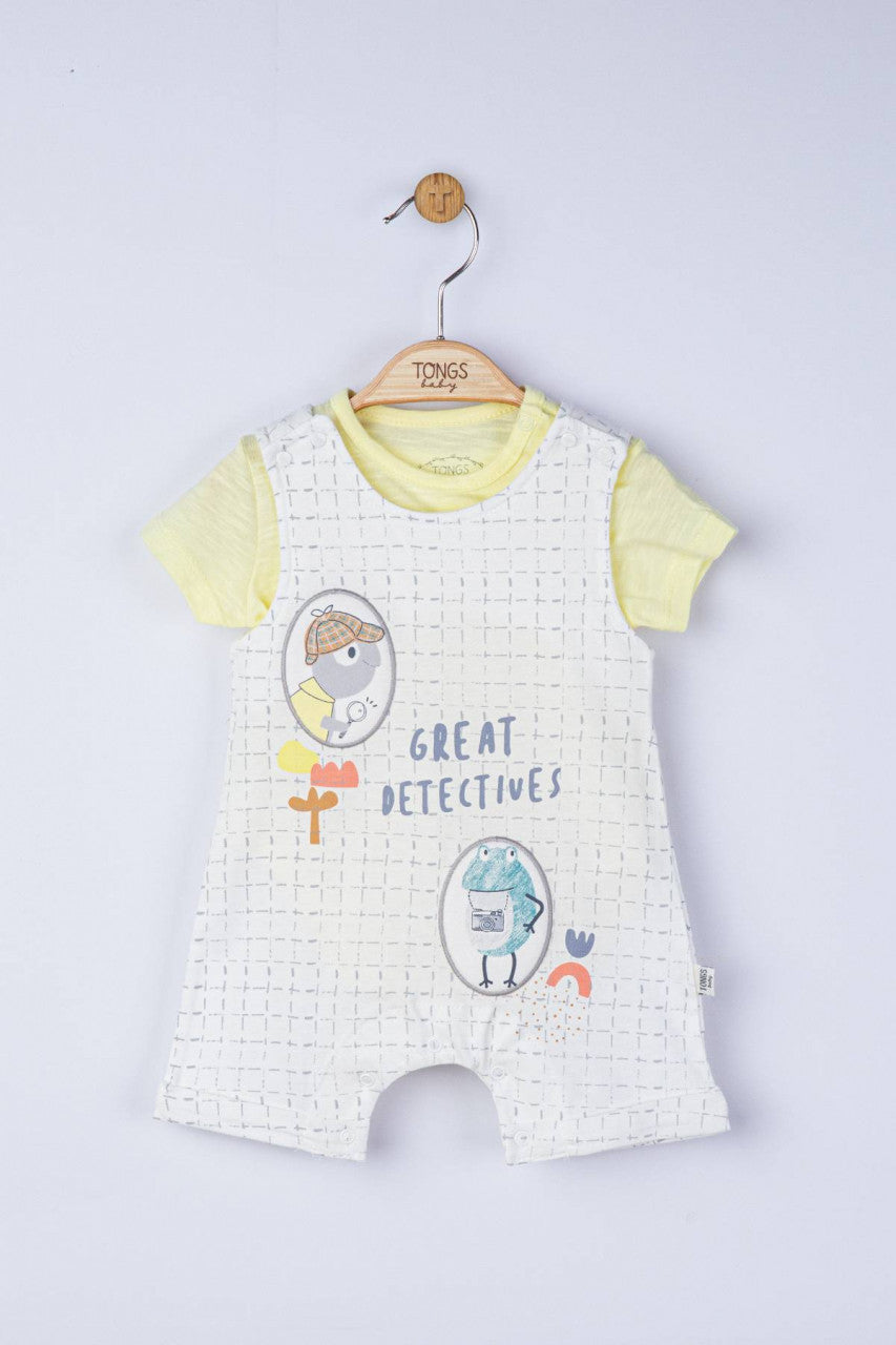Set salopeta cu tricou Great detectives pentru bebelusi, Tongs baby