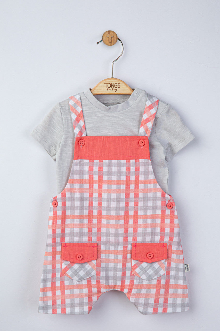 Set salopeta cu tricou in carouri pentru bebelusi, Tongs baby