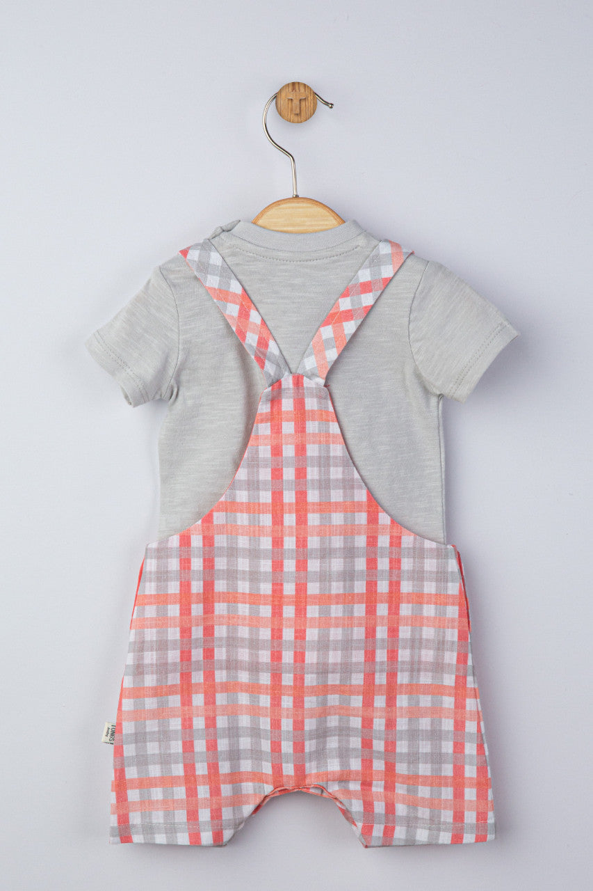 Set salopeta cu tricou in carouri pentru bebelusi, Tongs baby