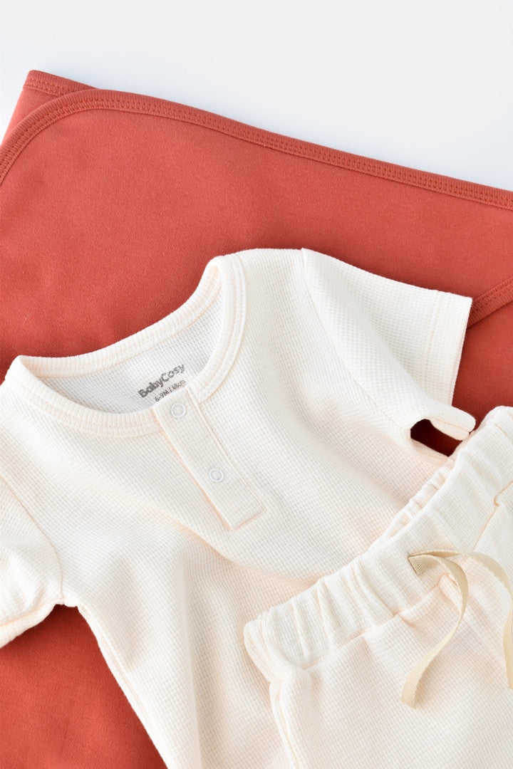 Set tricou cu panataloni scurti - 100% bumbac organic - Ecru, Baby Cosy