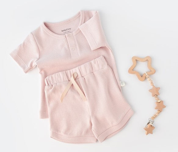 Set tricou cu panataloni scurti - 100% bumbac organic - Roz, Baby Cosy