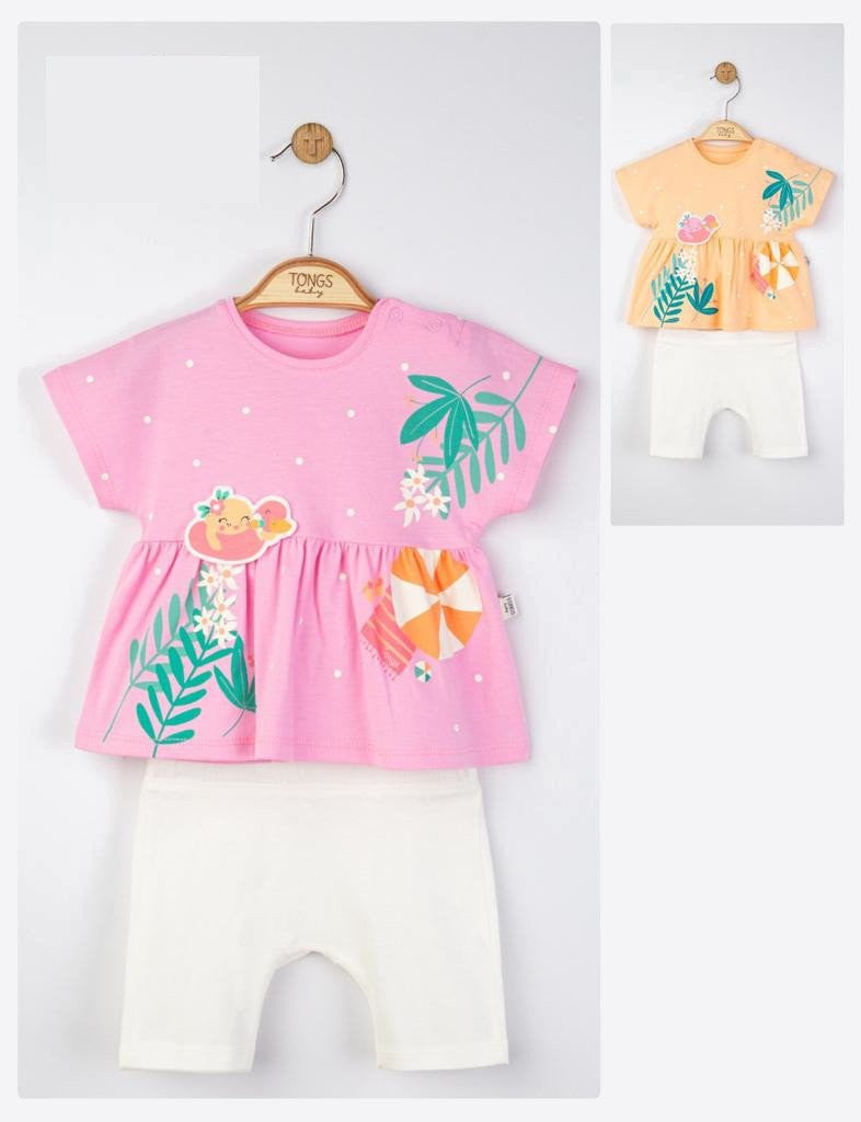 Set tricou de vara cu pantalonasi pentru fetite, Tongs baby