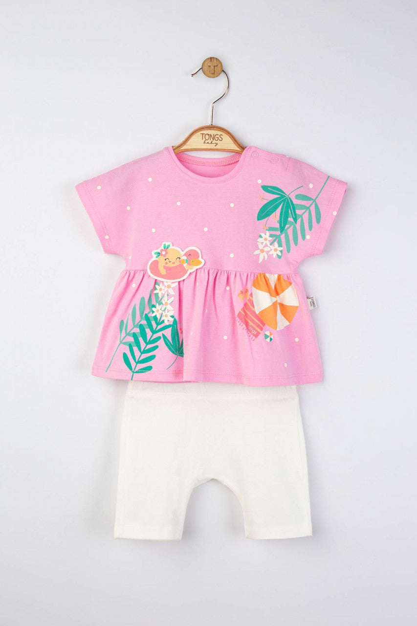 Set tricou de vara cu pantalonasi pentru fetite, Tongs baby