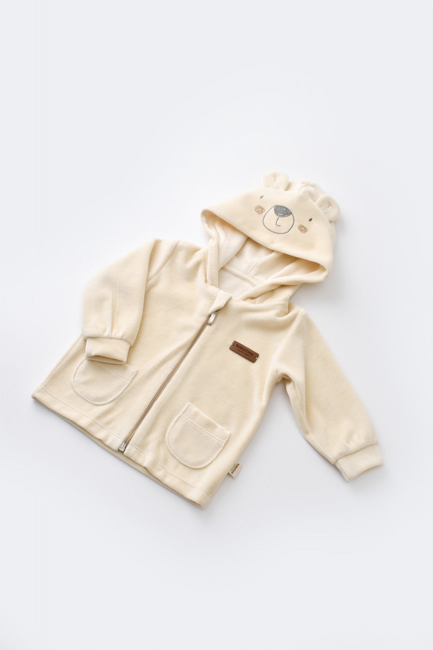 Set Ursulet cu bluzita cu fermoar si gluga si panataloni lungi din 80%bumbac organic si 20% poliester - Crem, Baby Cosy
