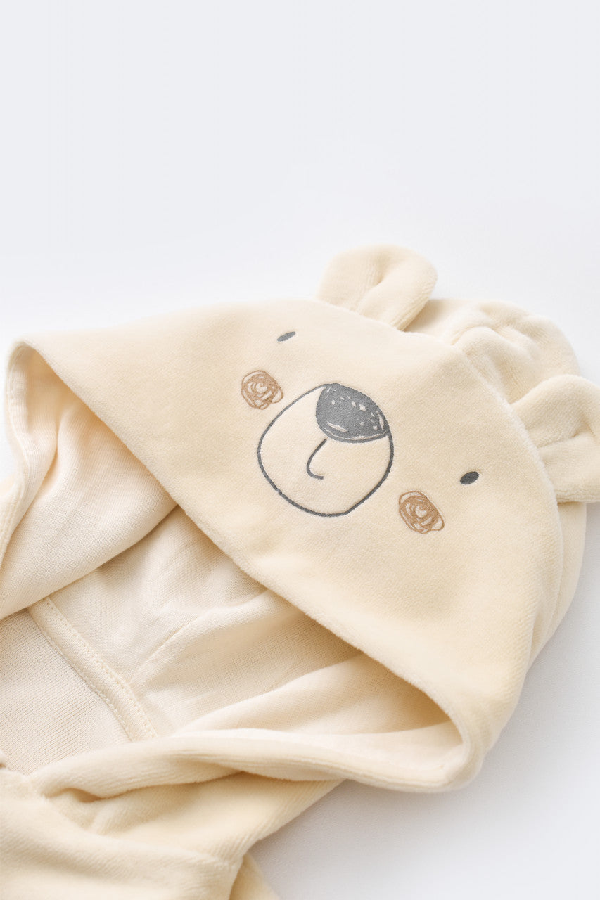 Set Ursulet cu bluzita cu fermoar si gluga si panataloni lungi din 80%bumbac organic si 20% poliester - Crem, Baby Cosy