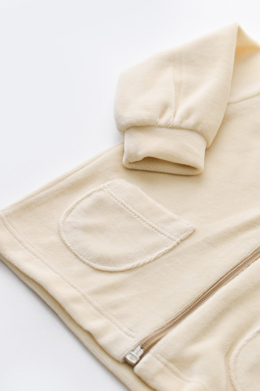 Set Ursulet cu bluzita cu fermoar si gluga si panataloni lungi din 80%bumbac organic si 20% poliester - Crem, Baby Cosy