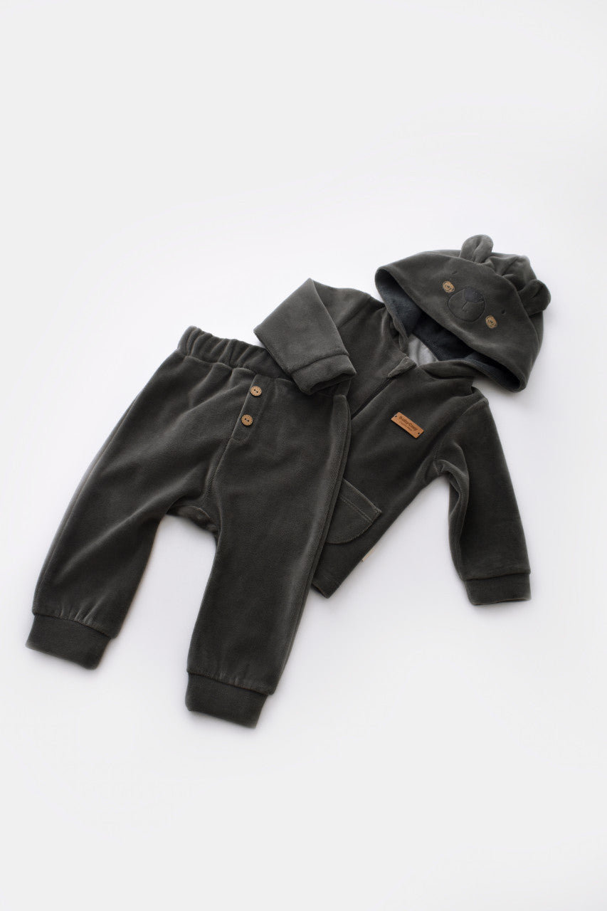 Set Ursulet cu bluzita cu fermoar si gluga si panataloni lungi din 80%bumbac organic si 20% poliester - Antracit, Baby Cosy