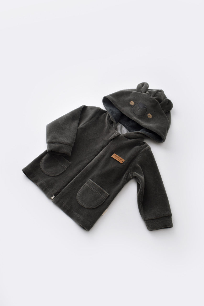 Set Ursulet cu bluzita cu fermoar si gluga si panataloni lungi din 80%bumbac organic si 20% poliester - Antracit, Baby Cosy