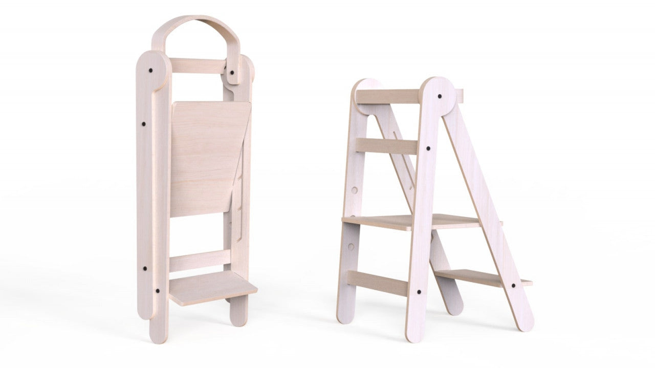 Turn de invatare-Learning Tower din lemn, pliabil MamaToyz, natur